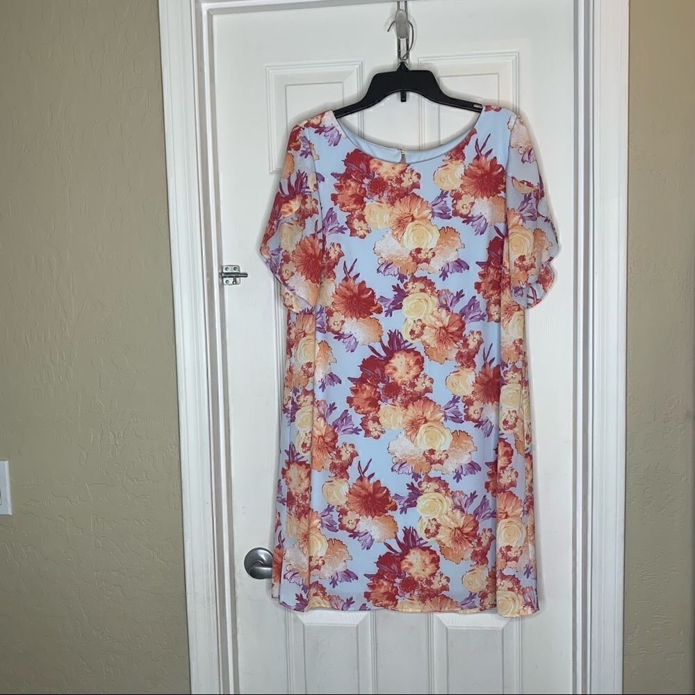 Ronni Nicole Pale Blue Vibrant Floral Dress Size 14